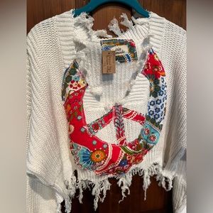 Erin Made Cropped Peace Sign Sweater